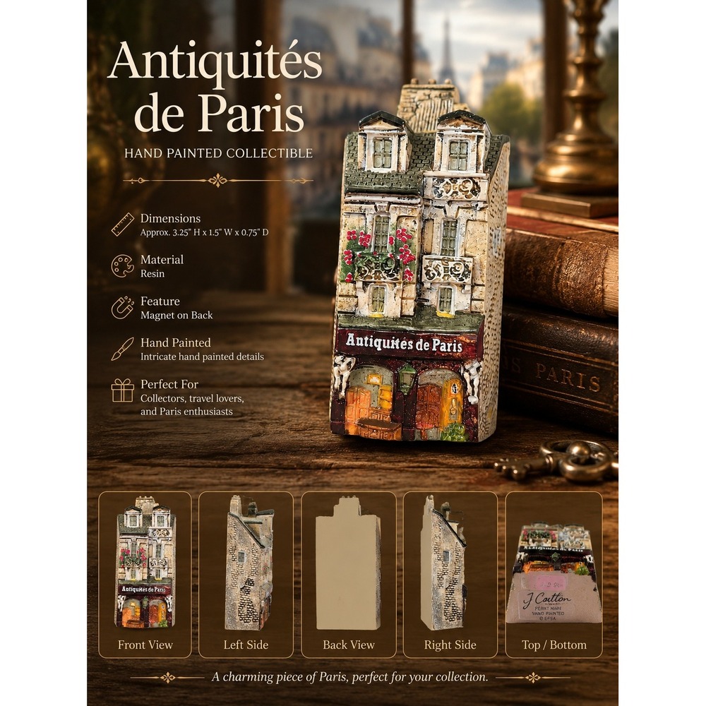 J Carlton Antiquites de Paris Hand Painted Miniature French Village House EFSA